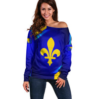 Bosnia and Herzegovina Coat of Arms Off Shoulder Sweater Blend of National Colors & Symbols