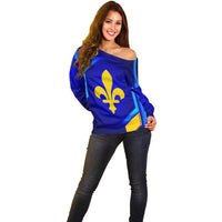 Bosnia and Herzegovina Coat of Arms Off Shoulder Sweater Blend of National Colors & Symbols