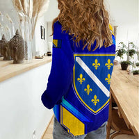 Bosnia and Herzegovina Coat of Arms Women Casual Shirt Blend of National Colors & Symbols