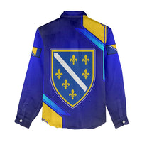 Bosnia and Herzegovina Coat of Arms Women Casual Shirt Blend of National Colors & Symbols