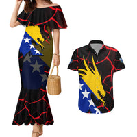 Bosnia and Herzegovina Flag Couples Matching Mermaid Dress and Hawaiian Shirt with Dragon Shape - Fusion of National Pride & Sports Spirit