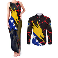 Bosnia and Herzegovina Flag Couples Matching Tank Maxi Dress and Long Sleeve Button Shirt with Dragon Shape - Fusion of National Pride & Sports Spirit