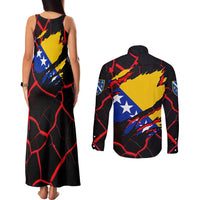 Bosnia and Herzegovina Flag Couples Matching Tank Maxi Dress and Long Sleeve Button Shirt with Dragon Shape - Fusion of National Pride & Sports Spirit