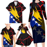 Bosnia and Herzegovina Flag Family Matching Long Sleeve Bodycon Dress and Hawaiian Shirt with Dragon Shape - Fusion of National Pride & Sports Spirit
