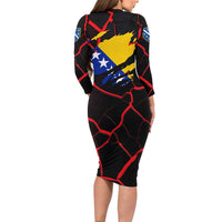Bosnia and Herzegovina Flag Family Matching Long Sleeve Bodycon Dress and Hawaiian Shirt with Dragon Shape - Fusion of National Pride & Sports Spirit