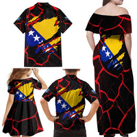 Bosnia and Herzegovina Flag Family Matching Off Shoulder Maxi Dress and Hawaiian Shirt with Dragon Shape - Fusion of National Pride & Sports Spirit