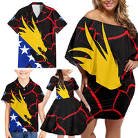 Bosnia and Herzegovina Flag Family Matching Off Shoulder Short Dress and Hawaiian Shirt with Dragon Shape - Fusion of National Pride & Sports Spirit