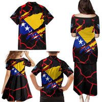 Bosnia and Herzegovina Flag Family Matching Puletasi and Hawaiian Shirt with Dragon Shape - Fusion of National Pride & Sports Spirit