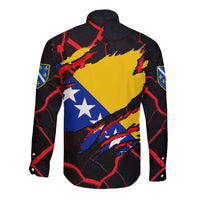Bosnia and Herzegovina Flag Long Sleeve Button Shirt with Dragon Shape - Fusion of National Pride & Sports Spirit
