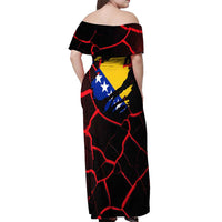 Bosnia and Herzegovina Flag Off Shoulder Maxi Dress with Dragon Shape - Fusion of National Pride & Sports Spirit