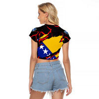 Bosnia and Herzegovina Flag Raglan Cropped T Shirt with Dragon Shape - Fusion of National Pride & Sports Spirit