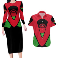 Malawi Flag Couples Matching Long Sleeve Bodycon Dress and Hawaiian Shirt Colors Blended with National Emblem - Symbolic Design