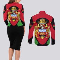 Malawi Flag Couples Matching Long Sleeve Bodycon Dress and Long Sleeve Button Shirt Colors Blended with National Emblem - Symbolic Design