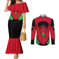 Malawi Flag Couples Matching Mermaid Dress and Long Sleeve Button Shirt Colors Blended with National Emblem - Symbolic Design