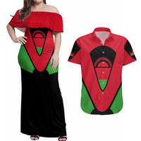Malawi Flag Couples Matching Off Shoulder Maxi Dress and Hawaiian Shirt Colors Blended with National Emblem - Symbolic Design