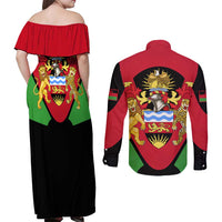 Malawi Flag Couples Matching Off Shoulder Maxi Dress and Long Sleeve Button Shirt Colors Blended with National Emblem - Symbolic Design