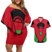 Malawi Flag Couples Matching Off Shoulder Short Dress and Hawaiian Shirt Colors Blended with National Emblem - Symbolic Design