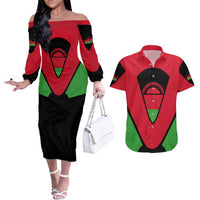 Malawi Flag Couples Matching Off The Shoulder Long Sleeve Dress and Hawaiian Shirt Colors Blended with National Emblem - Symbolic Design