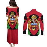 Malawi Flag Couples Matching Puletasi and Long Sleeve Button Shirt Colors Blended with National Emblem - Symbolic Design