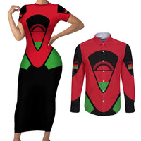 Malawi Flag Couples Matching Short Sleeve Bodycon Dress and Long Sleeve Button Shirt Colors Blended with National Emblem - Symbolic Design