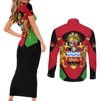 Malawi Flag Couples Matching Short Sleeve Bodycon Dress and Long Sleeve Button Shirt Colors Blended with National Emblem - Symbolic Design
