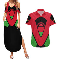 Malawi Flag Couples Matching Summer Maxi Dress and Hawaiian Shirt Colors Blended with National Emblem - Symbolic Design