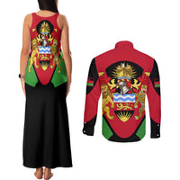 Malawi Flag Couples Matching Tank Maxi Dress and Long Sleeve Button Shirt Colors Blended with National Emblem - Symbolic Design