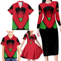 Malawi Flag Family Matching Long Sleeve Bodycon Dress and Hawaiian Shirt Colors Blended with National Emblem - Symbolic Design