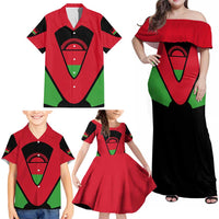 Malawi Flag Family Matching Off Shoulder Maxi Dress and Hawaiian Shirt Colors Blended with National Emblem - Symbolic Design