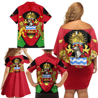 Malawi Flag Family Matching Off Shoulder Short Dress and Hawaiian Shirt Colors Blended with National Emblem - Symbolic Design