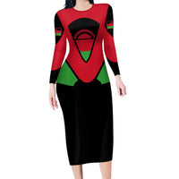 Malawi Flag Long Sleeve Bodycon Dress Colors Blended with National Emblem - Symbolic Design