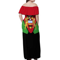 Malawi Flag Off Shoulder Maxi Dress Colors Blended with National Emblem - Symbolic Design