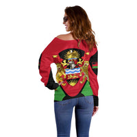 Malawi Flag Off Shoulder Sweater Colors Blended with National Emblem - Symbolic Design