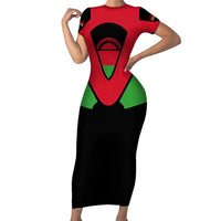 Malawi Flag Short Sleeve Bodycon Dress Colors Blended with National Emblem - Symbolic Design