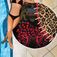 Malawi Beach Blanket Coat of Arms & Leopard Print - Unique Motif Fusion