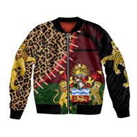 Malawi Bomber Jacket Coat of Arms & Leopard Print - Unique Motif Fusion