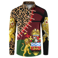 Malawi Button Sweatshirt Coat of Arms & Leopard Print - Unique Motif Fusion