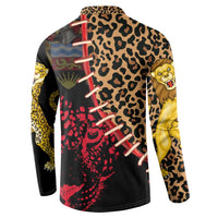 Malawi Button Sweatshirt Coat of Arms & Leopard Print - Unique Motif Fusion