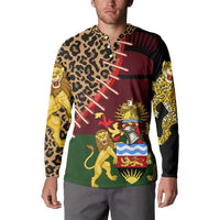 Malawi Button Sweatshirt Coat of Arms & Leopard Print - Unique Motif Fusion