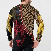 Malawi Button Sweatshirt Coat of Arms & Leopard Print - Unique Motif Fusion
