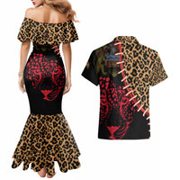 Malawi Couples Matching Mermaid Dress and Hawaiian Shirt Coat of Arms & Leopard Print - Unique Motif Fusion