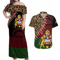 Malawi Couples Matching Off Shoulder Maxi Dress and Hawaiian Shirt Coat of Arms & Leopard Print - Unique Motif Fusion