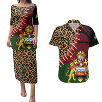 Malawi Couples Matching Puletasi and Hawaiian Shirt Coat of Arms & Leopard Print - Unique Motif Fusion