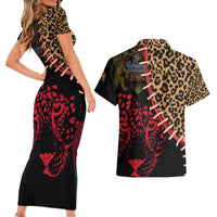 Malawi Couples Matching Short Sleeve Bodycon Dress and Hawaiian Shirt Coat of Arms & Leopard Print - Unique Motif Fusion
