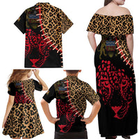 Malawi Family Matching Off Shoulder Maxi Dress and Hawaiian Shirt Coat of Arms & Leopard Print - Unique Motif Fusion