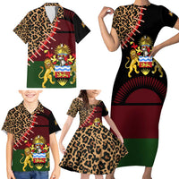 Malawi Family Matching Short Sleeve Bodycon Dress and Hawaiian Shirt Coat of Arms & Leopard Print - Unique Motif Fusion