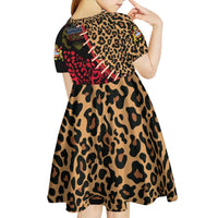 Malawi Kid Short Sleeve Dress Coat of Arms & Leopard Print - Unique Motif Fusion