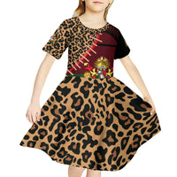 Malawi Kid Short Sleeve Dress Coat of Arms & Leopard Print - Unique Motif Fusion