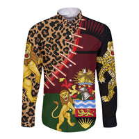 Malawi Long Sleeve Button Shirt Coat of Arms & Leopard Print - Unique Motif Fusion