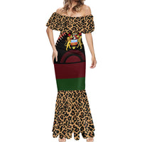 Malawi Mermaid Dress Coat of Arms & Leopard Print - Unique Motif Fusion